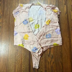 Capulet Women’s Silky Polly Floral Tie Bodysuit Blouse Pink Size Small